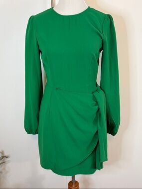 DO+BE Emerald Green Long-Sleeve Wrap Mini Dress | XS
